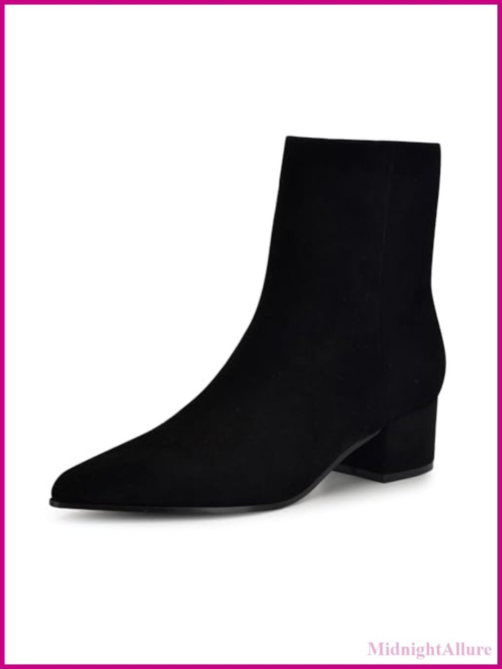 Pointy Toe Suede Ankle Booties with Side Zipper Block Heel